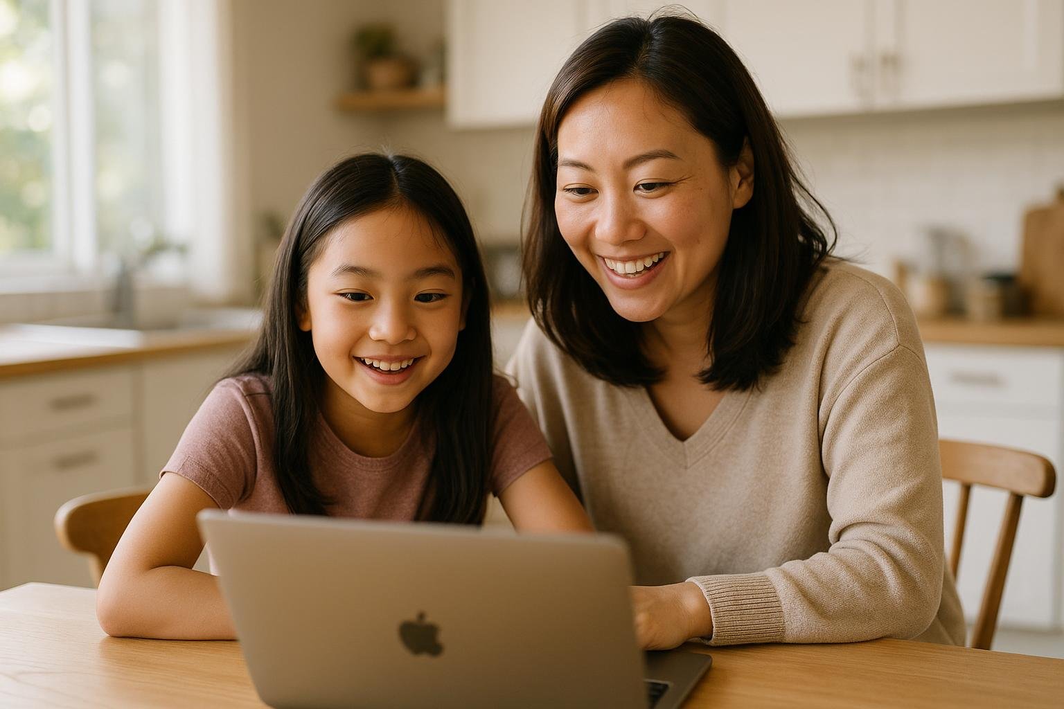 Mom and daughter exploring AI together